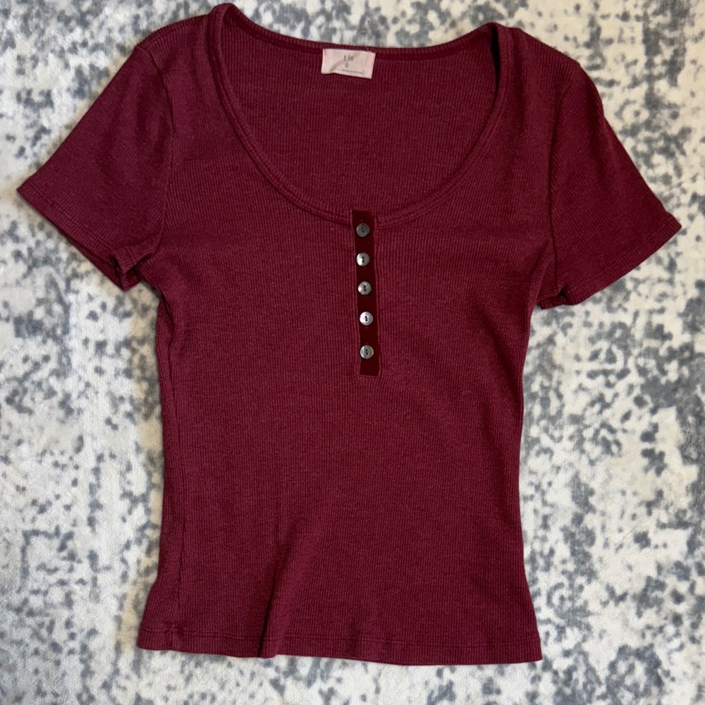 Anthropologie Burgundy Scoop Neck Top